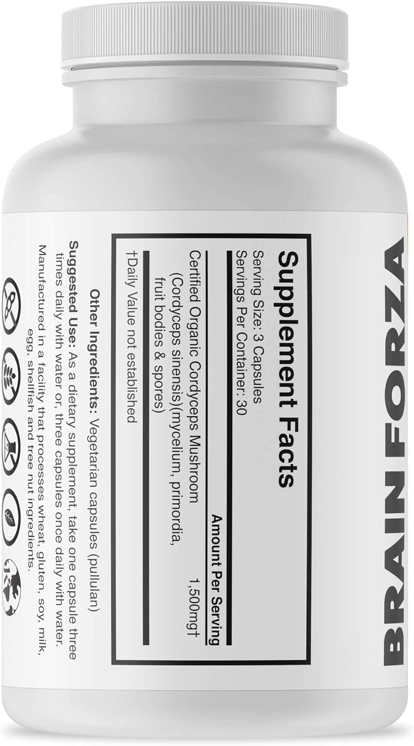 Organic Cordyceps Sinensis Mushroom Capsules - USA Grown, Non-GMO, Vegan, 90 ct