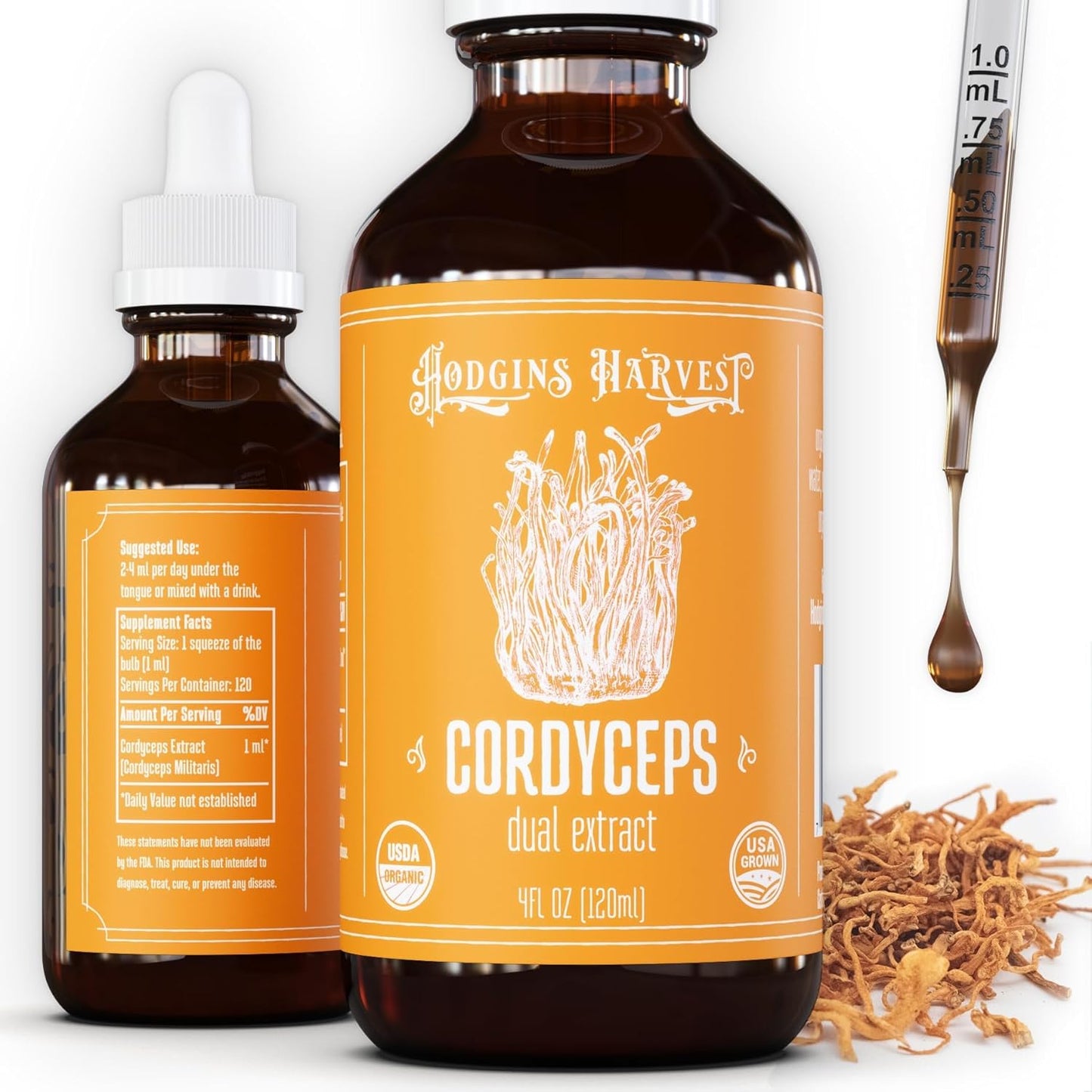 Organic Cordyceps Tincture Made in USA | Dual Extract | Extra-Concentrated (4 fl oz) by Hodgins Harvest