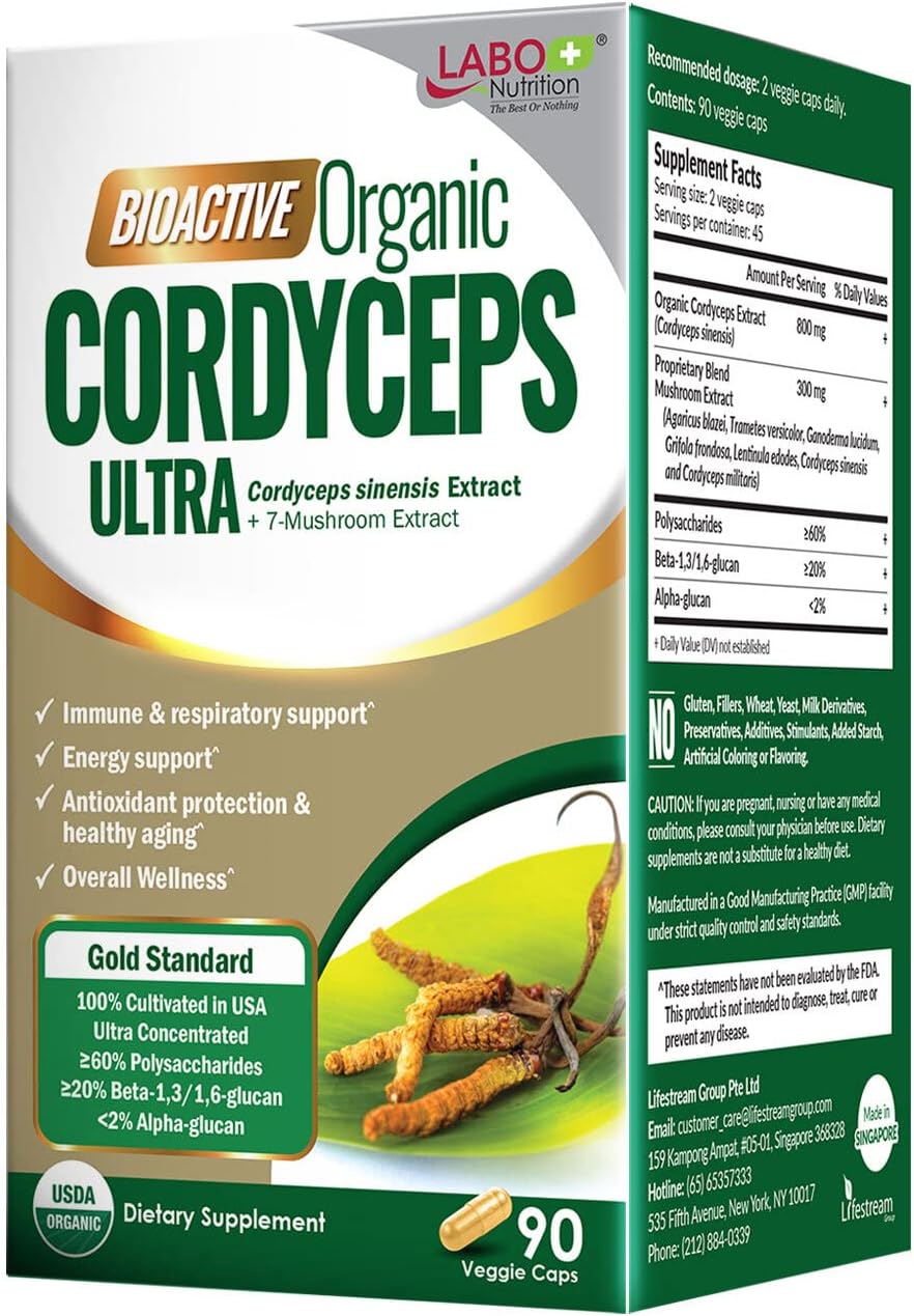 Organic Cordyceps Ultra - 8 Mushroom Supplement for Immunity and Energy Boost, No Fillers