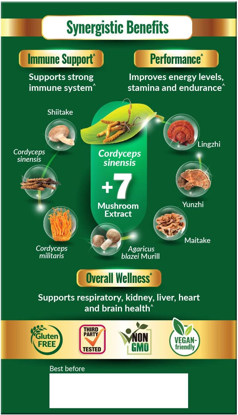 Organic Cordyceps Ultra - 8 Mushroom Supplement for Immunity and Energy Boost, No Fillers