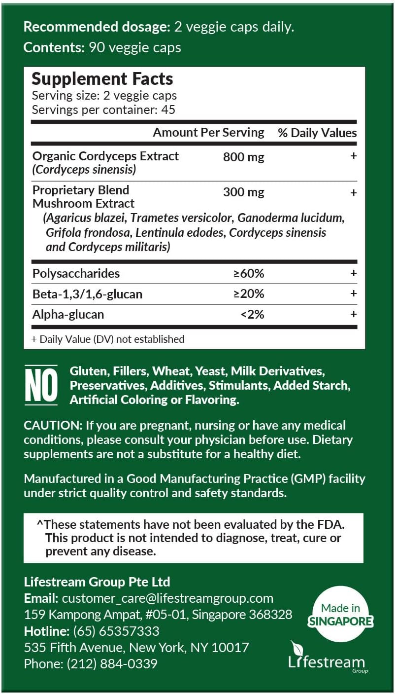 Organic Cordyceps Ultra - 8 Mushroom Supplement for Immunity and Energy Boost, No Fillers