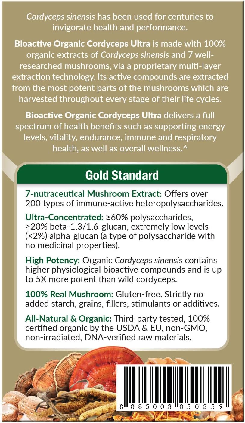 Organic Cordyceps Ultra - 8 Mushroom Supplement for Immunity and Energy Boost, No Fillers