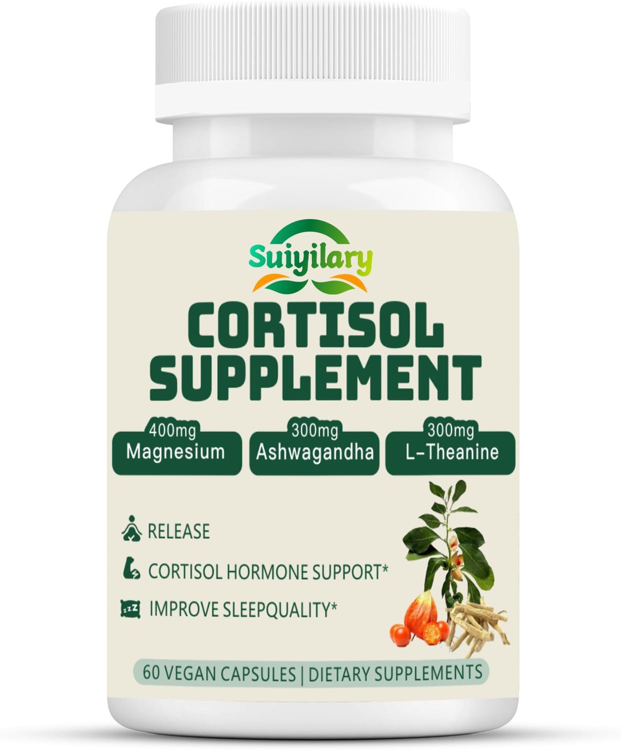 Organic Cortisol Reducer Supplement for Men & Women | Detox Manager with Ashwagandha, Rhodiola, Magnesium, L-Theanine, Vitamin B6 & B12 | Vegan Capsules | 60 Count