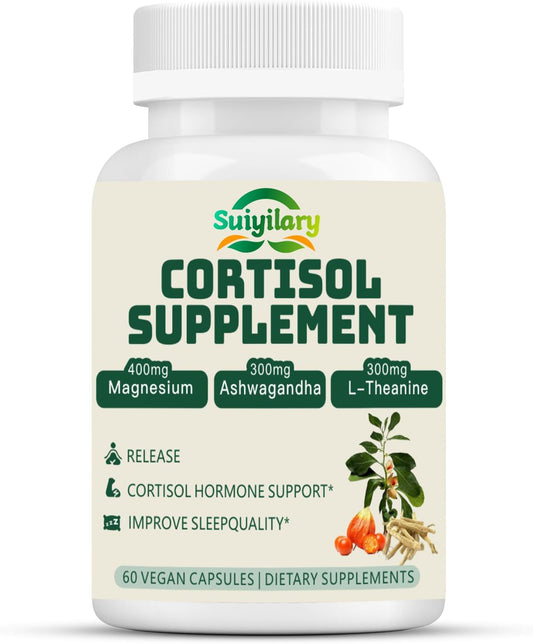 Organic Cortisol Reducer Supplement for Men & Women | Detox Manager with Ashwagandha, Rhodiola, Magnesium, L-Theanine, Vitamin B6 & B12 | Vegan Capsules | 60 Count