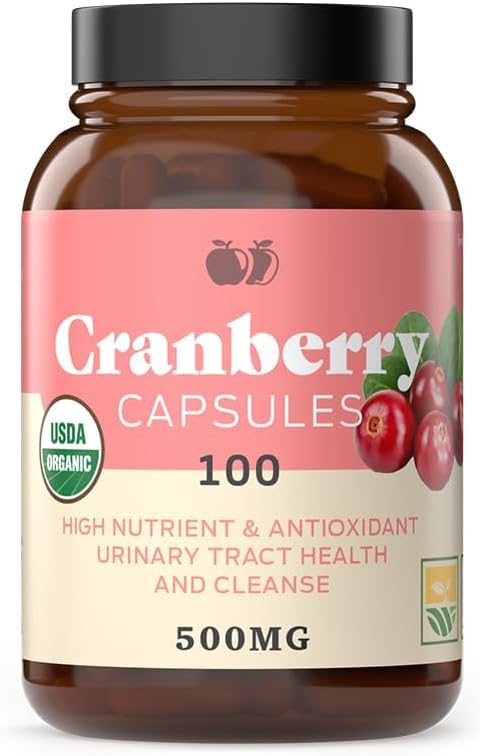 Organic Cranberry Capsules - 100 Count - 475mg Supplement - Vegan Concentrate & Powder Pills