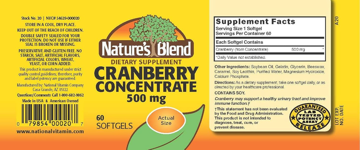 Organic Cranberry Concentrate Softgels - 500 mg, 60 Capsules