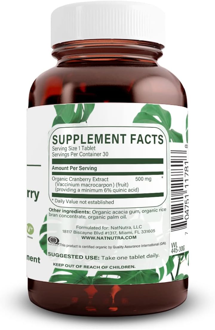 Organic Cranberry Extract Supplement for Urinary & Heart Health - 30 Tablets