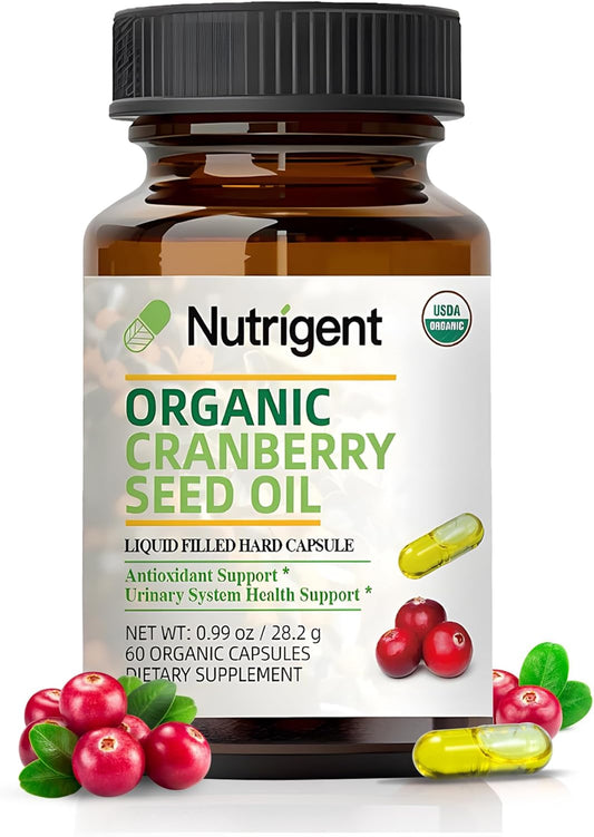 Organic Cranberry Seed Oil Capsules 940mg - Omega 3-6-9 Fatty Acids for Urinary & Skin Health - 60 ct