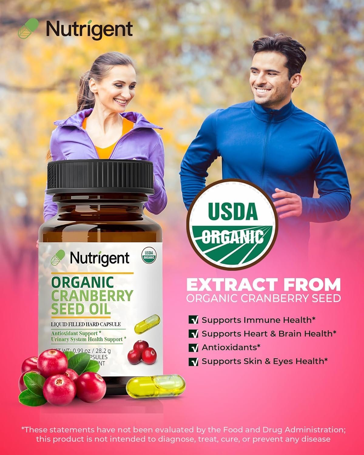 Organic Cranberry Seed Oil Capsules 940mg - Omega 3-6-9 Fatty Acids for Urinary & Skin Health - 60 ct