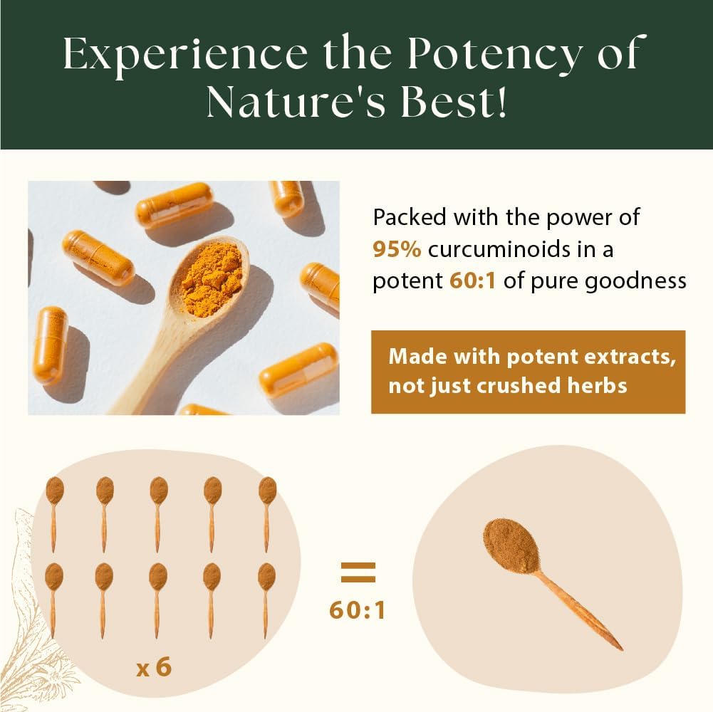 Organic Curcumin Extract 95% with Black Pepper, Long Pepper, and Ginger - 60 Vegan Capsules by Sewanti