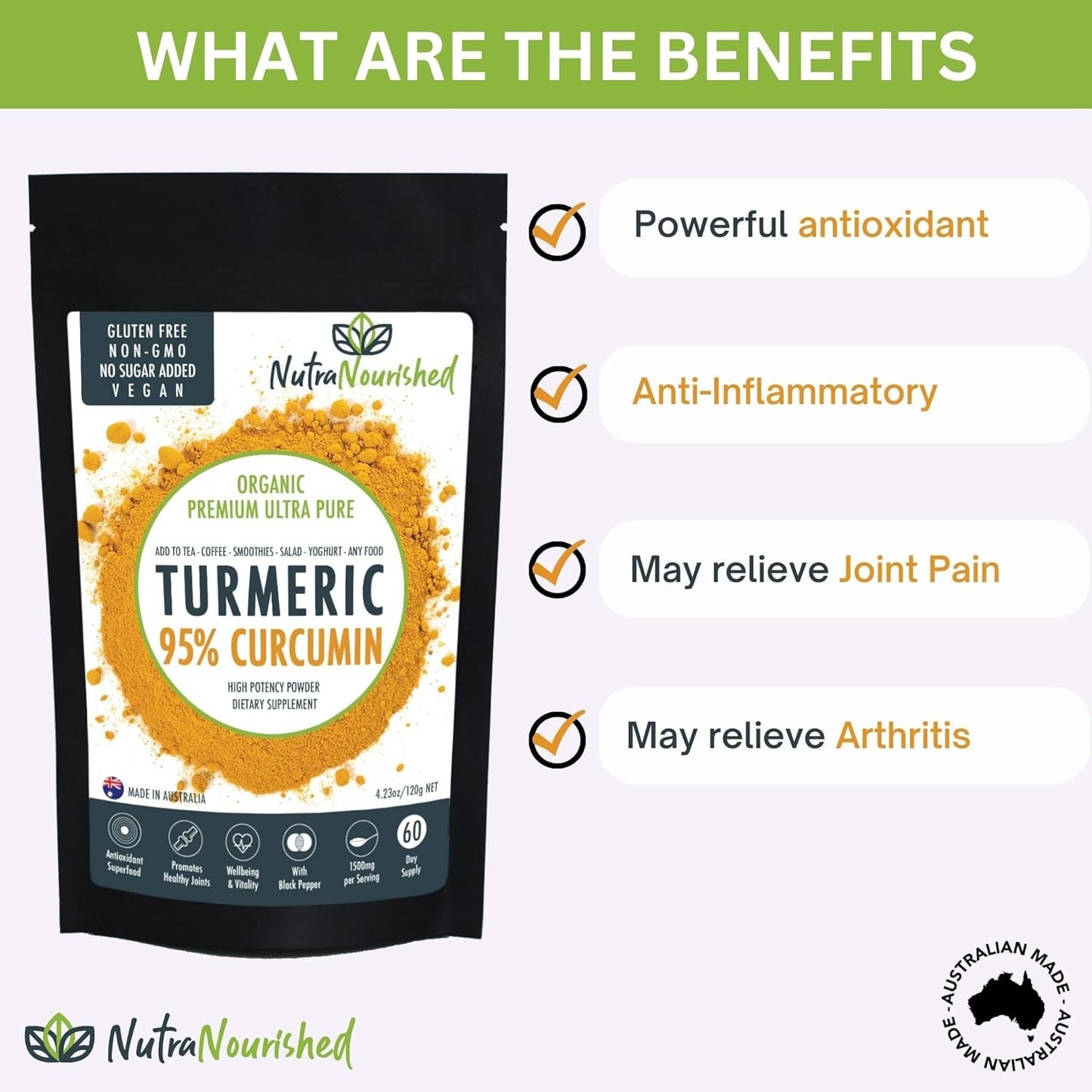 Organic Curcumin Supplement with High Potency Turmeric Extract - 1500mg with Black Pepper - Joint Support, Immune Booster - 60g
