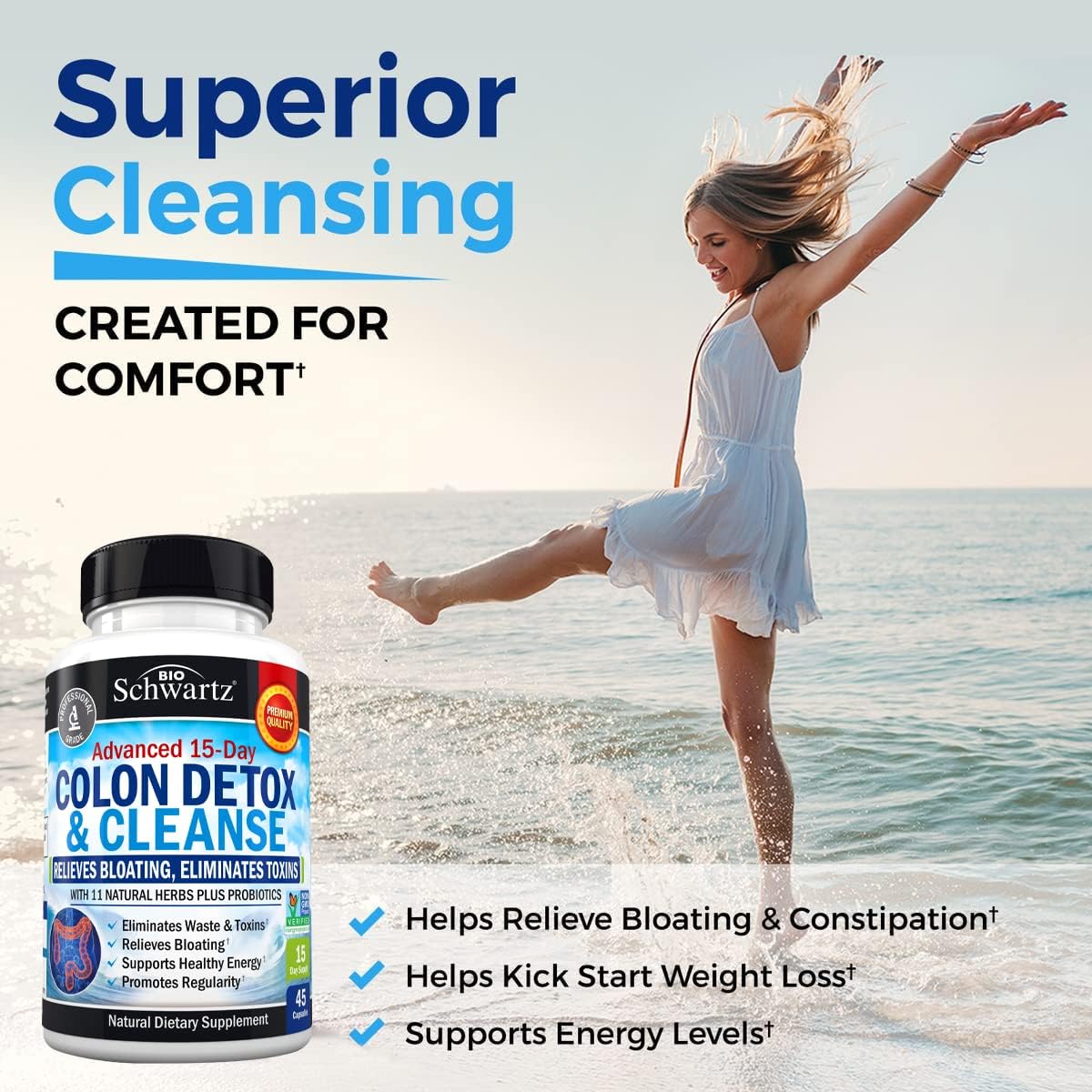 Organic Daily Fruits and Veggies Supplement with 15-Day Colon Cleanse for Women and Men - 1 Month Supply
