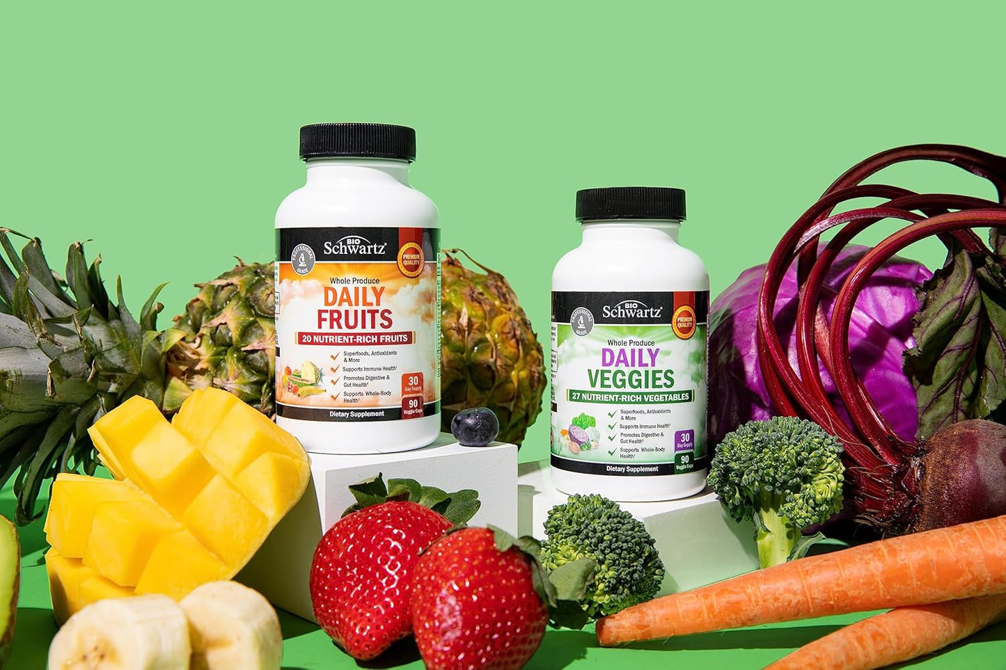 Organic Daily Fruits and Veggies Supplement with 15-Day Colon Cleanse for Women and Men - 1 Month Supply