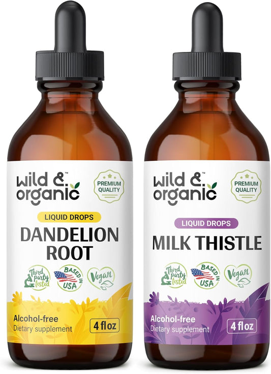 Organic Dandelion Root and Milk Thistle Tincture Bundle - 4 fl oz Each