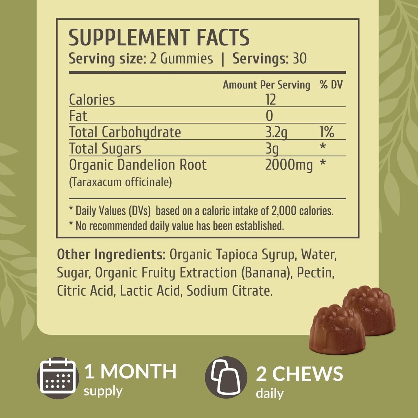 Organic Dandelion Root Gummies - 2000mg Detox & Cleanse for Liver & Kidney - Vegan Liver Support - 60 Banana-Flavored Chews - BoostGo Australia