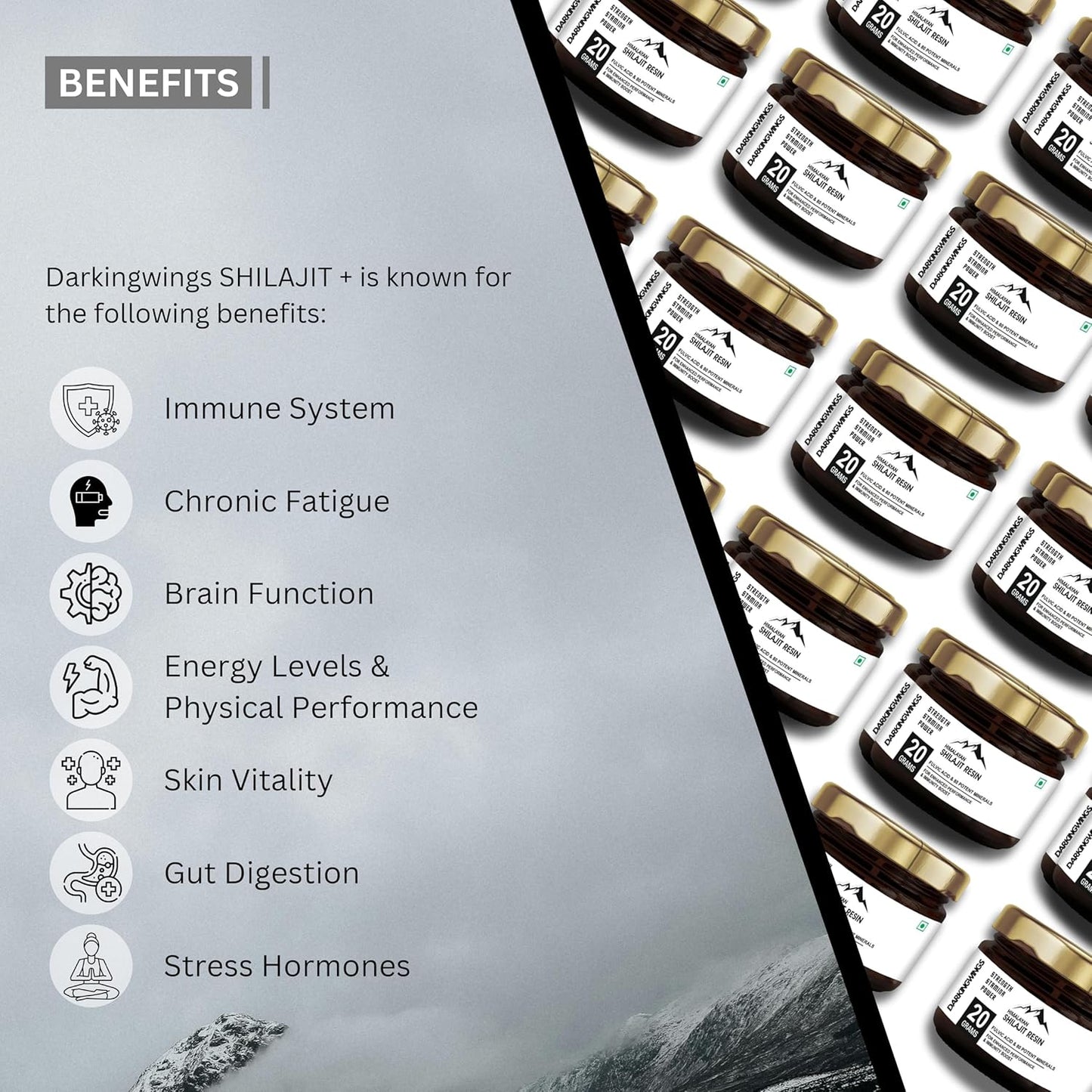 Organic Darkingwings 500mg Shilajit Resin Supplement - Pure Himalayan Shilajit with High Potency and 84+ Fulvic Acid