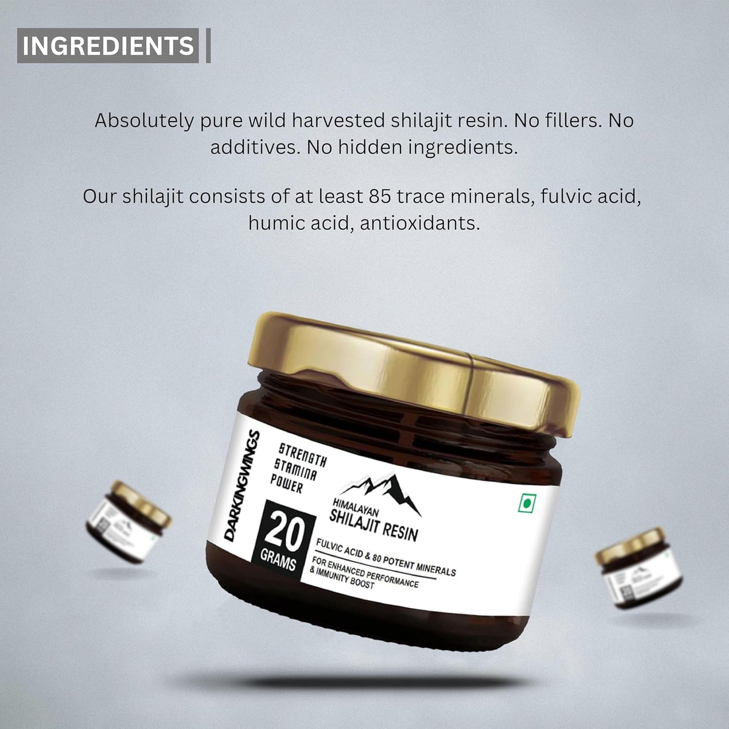 Organic Darkingwings 500mg Shilajit Resin Supplement - Pure Himalayan Shilajit with High Potency and 84+ Fulvic Acid