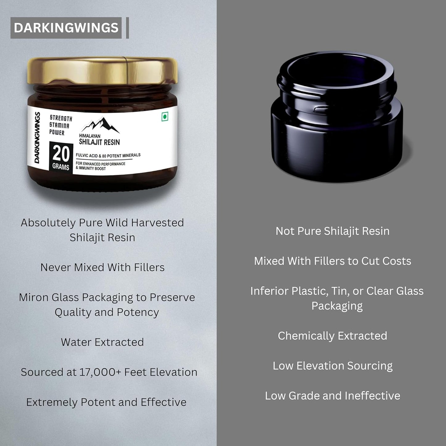 Organic Darkingwings 500mg Shilajit Resin Supplement - Pure Himalayan Shilajit with High Potency and 84+ Fulvic Acid