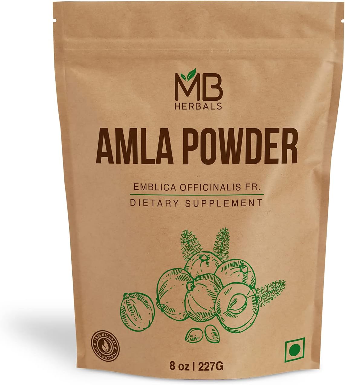 Organic De-Seeded Amla Powder 8 oz - Non-GMO, Gluten-Free, No Preservatives - Amla Berries Powder - Amalaki - 0.5 lb - 227g