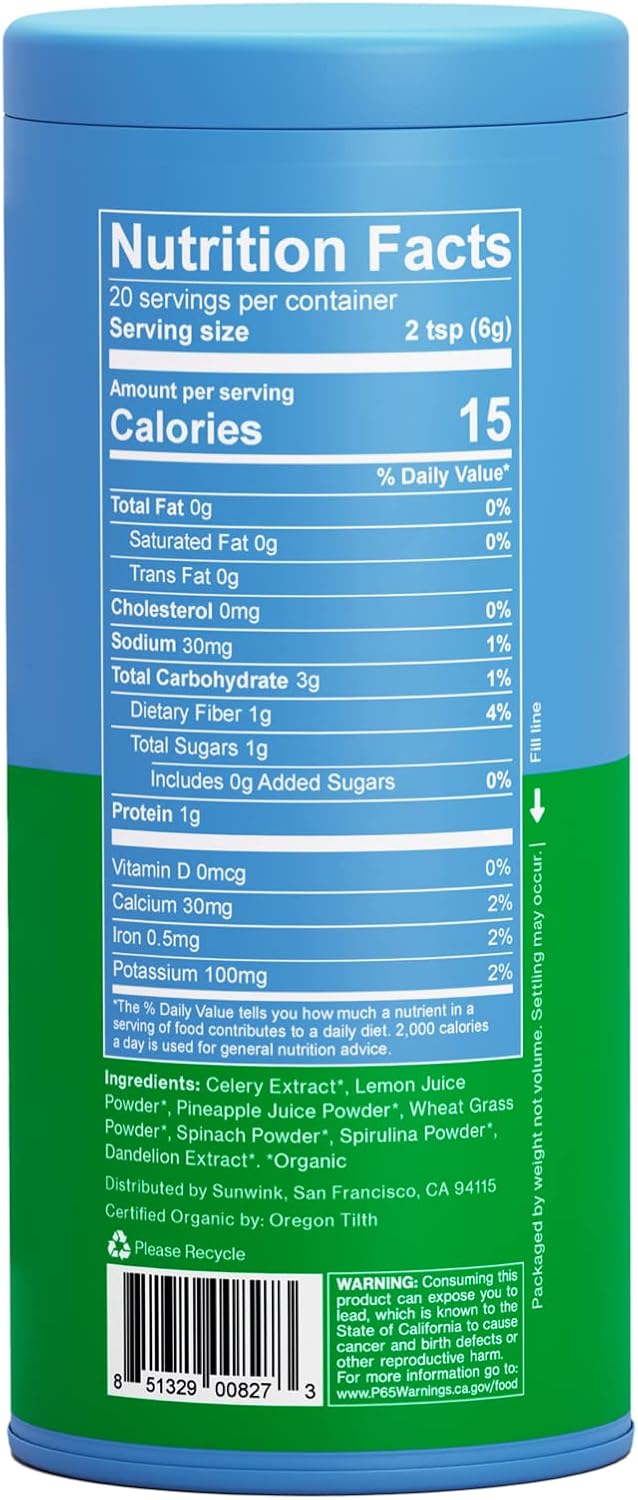 Organic Detox Greens Superfood Powder for Debloat - Daily Greens with Celery, Dandelion, Spirulina - Gentle Detox Powder - 4.2 oz (20 Servings)