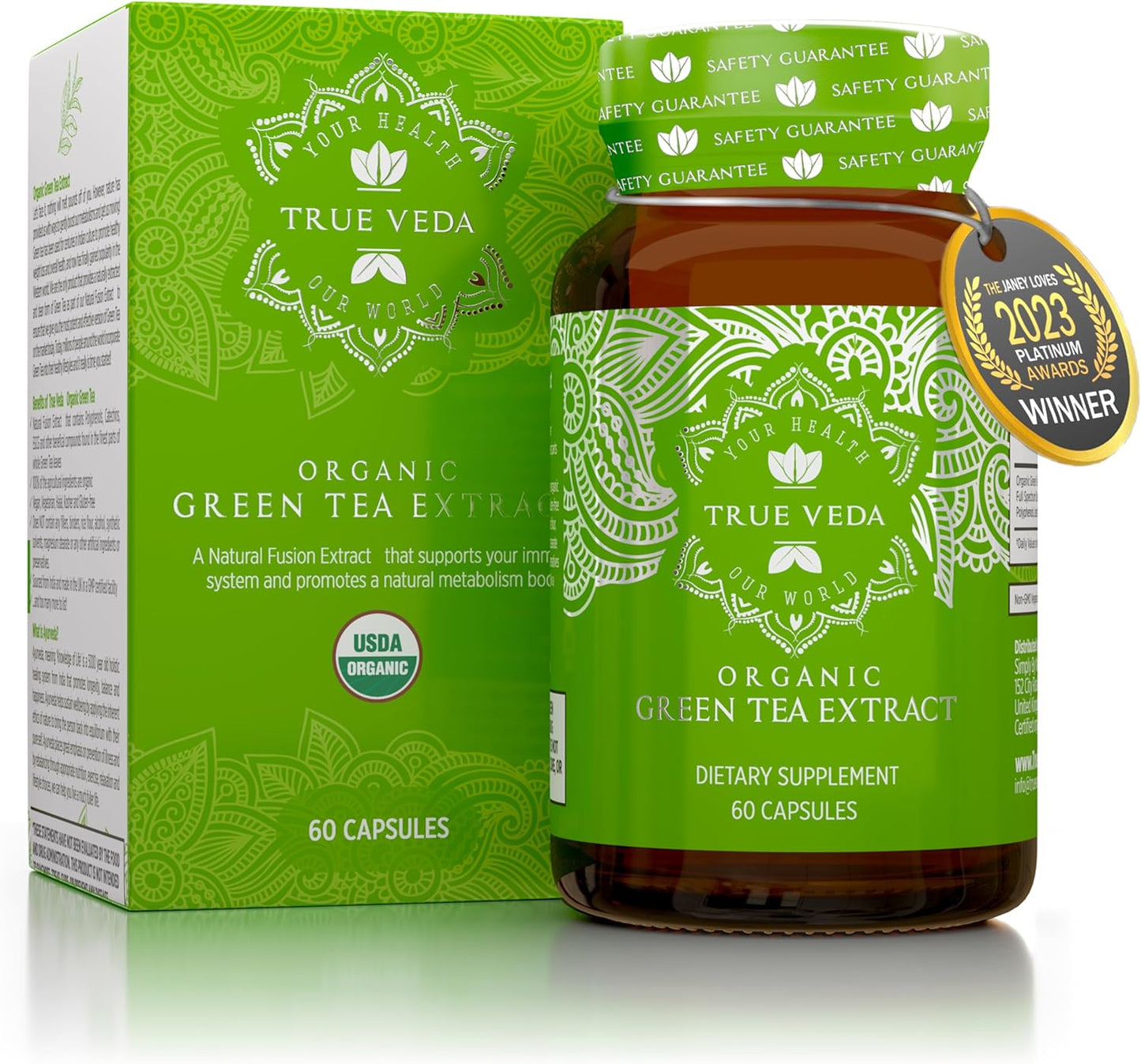 Organic Digestion and Detox Bundle | True Veda | Green Tea, Amla & Triphala Capsules | USDA Certified | Vitamin C Boost