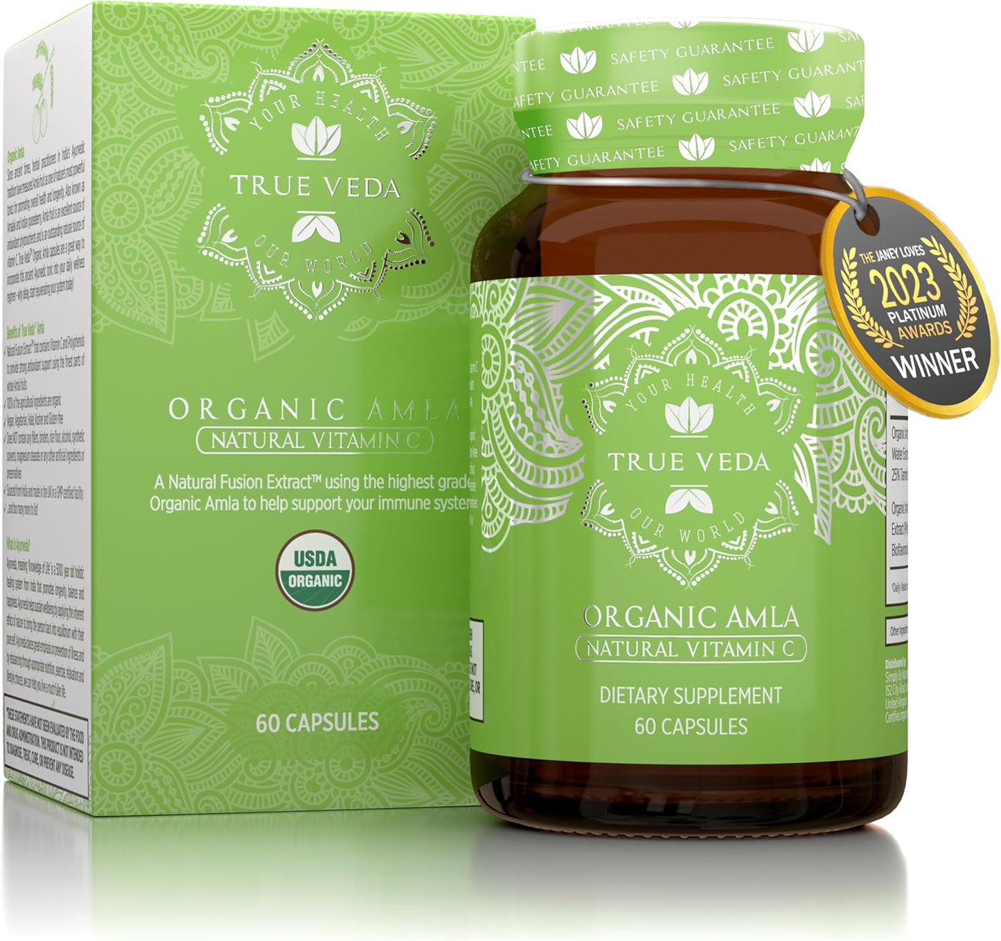 Organic Digestion and Detox Bundle | True Veda | Green Tea, Amla & Triphala Capsules | USDA Certified | Vitamin C Boost