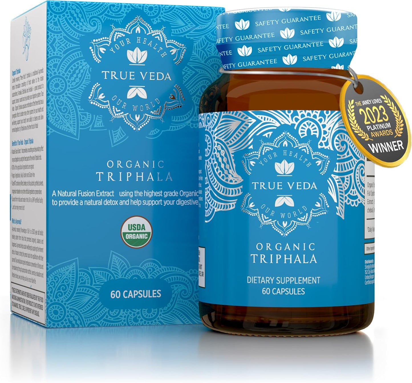 Organic Digestion and Detox Bundle | True Veda | Green Tea, Amla & Triphala Capsules | USDA Certified | Vitamin C Boost