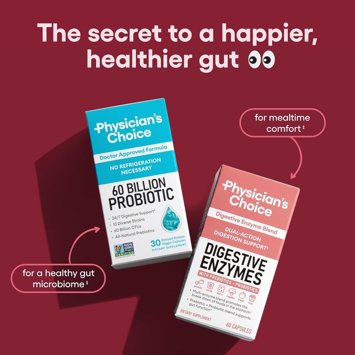 Organic Digestive Enzymes with Prebiotics & Probiotics for Gut Health - 180 CT - Relief for Bloating & Meal Time Discomfort