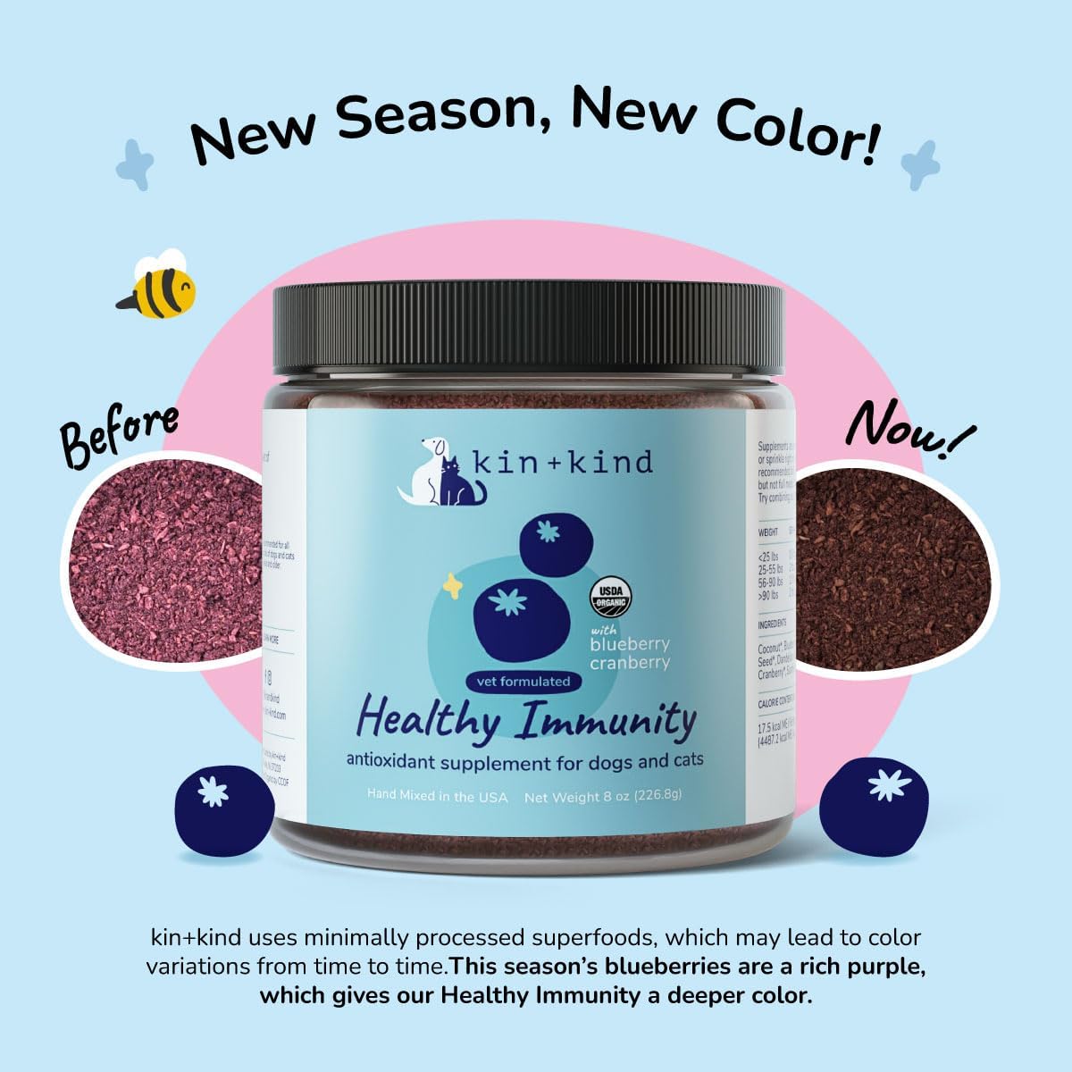 Organic Dog & Cat Supplement Powder for Immune & Bladder Support - Made in USA - Cranberry, Blueberry, Coconut Formula - Large 8oz Size