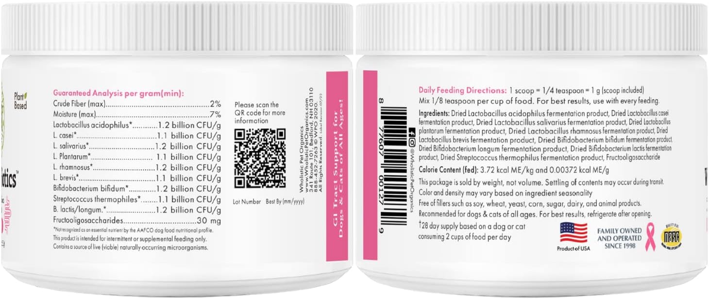 Organic Dog Probiotic Powder with Digestive Enzymes for Diarrhea, Gas, Constipation, Upset Stomach, Allergies