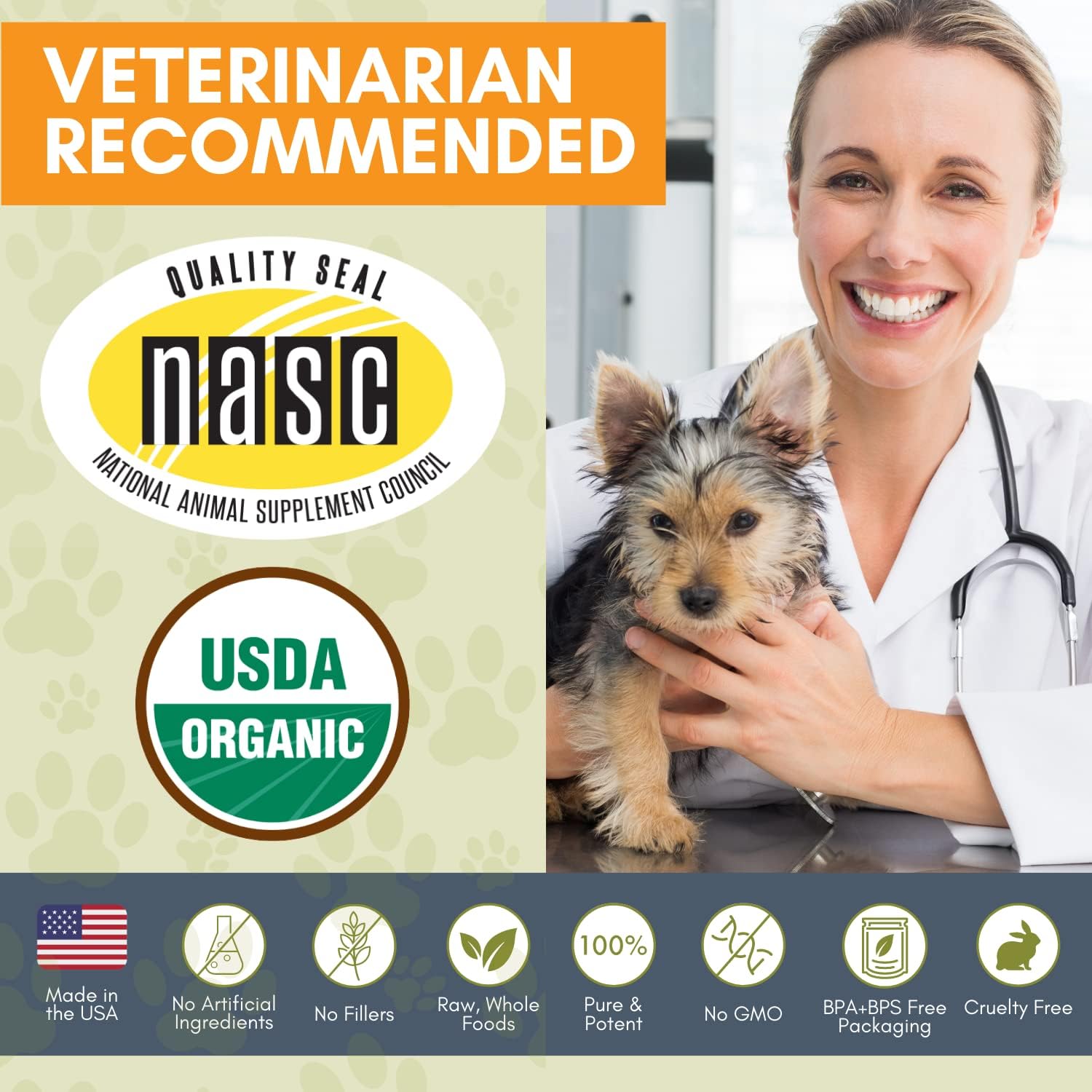 Organic Dog Probiotic Powder with Digestive Enzymes for Diarrhea, Gas, Constipation, Upset Stomach, Allergies