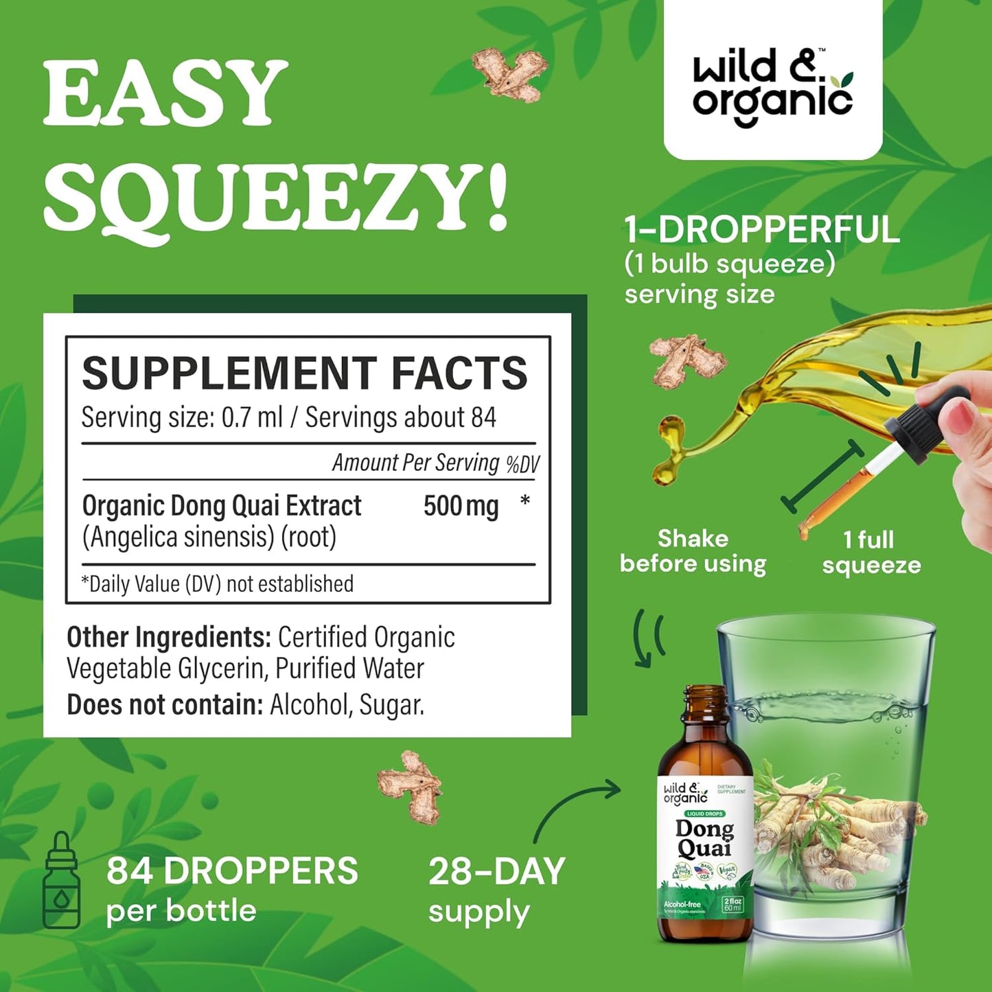 Organic Dong Quai Tincture 500mg - Angelica Root Supplement for Women - Liquid Extract Drops - Sugar & Alcohol-Free - 2 fl oz