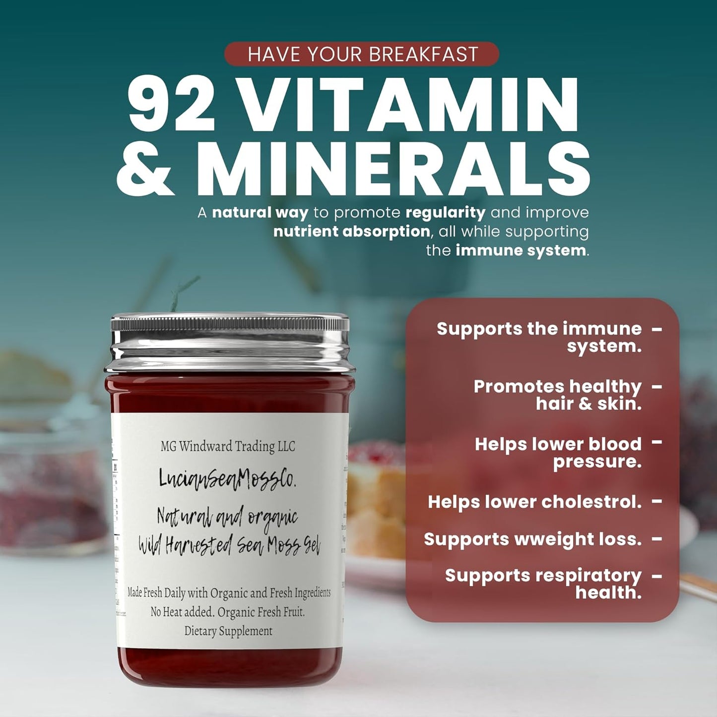 Organic Dr. Sebi Inspired Elderberry Sea Moss Gel with Ginger - Rich in Vitamins & Antioxidants from Saint Lucia (8 oz.)