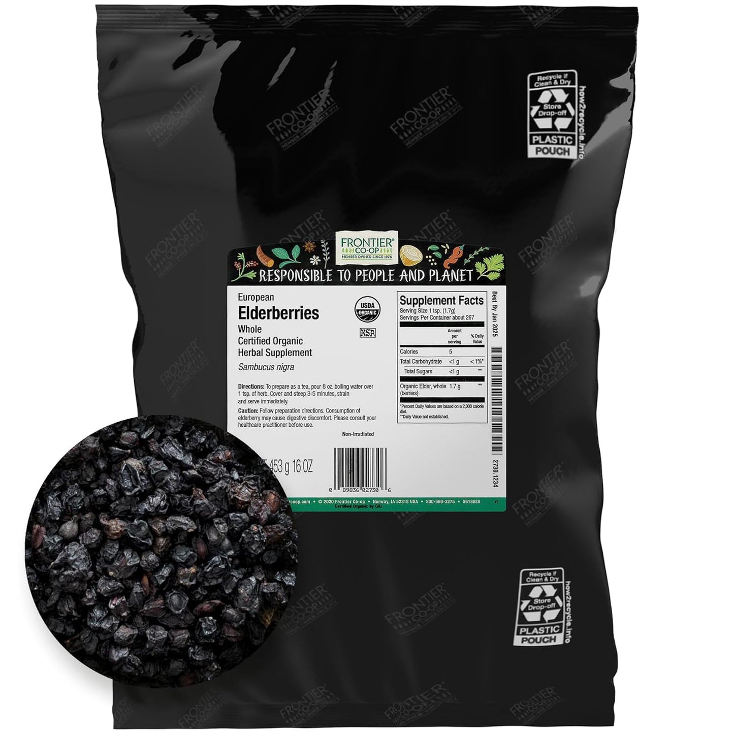 Organic Dried Elderberries Bulk Bag - Whole Berries for Syrup, Tea & Powder - Kosher & Non-GMO - 3lb