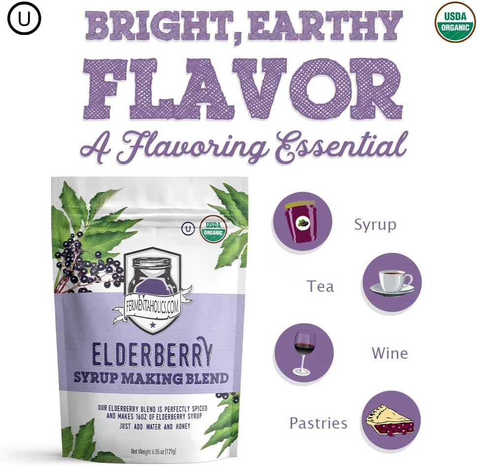 Organic Dried Elderberry Syrup Making Kit with Spice Blend, Honey, and Cheese Cloth - DIY Elderberry Syrup Kit