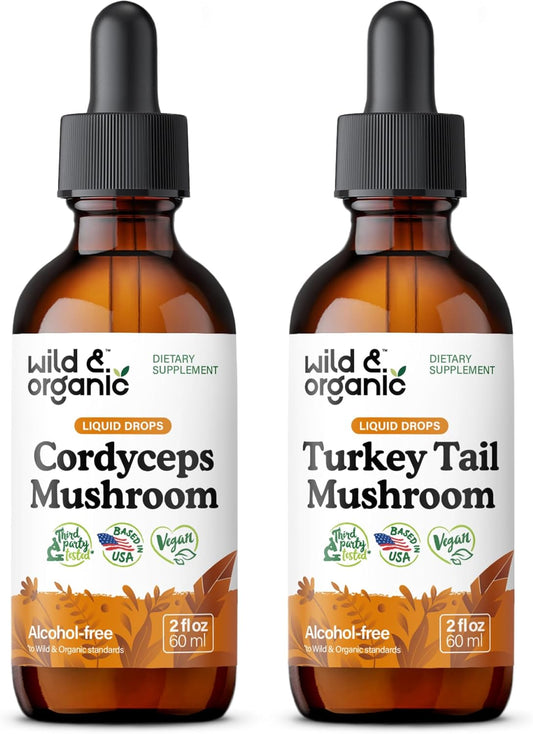 Organic Dual Mushroom Tincture Bundle - Cordyceps & Turkey Tail 2 fl oz each - BoostGo Australia
