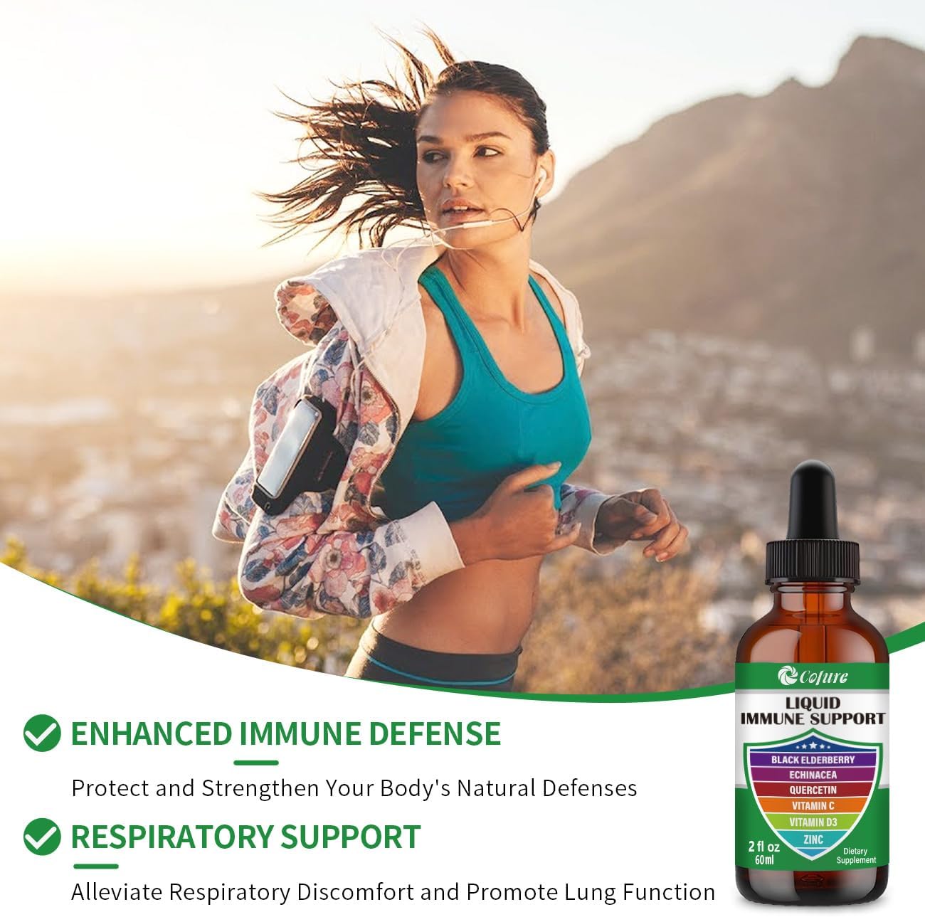Organic Echinacea Elderberry Immune Defense Drops with Zinc, Quercetin, Vitamin C, D3 - Vegan, Non-GMO, Gluten Free - 2 Fl Oz