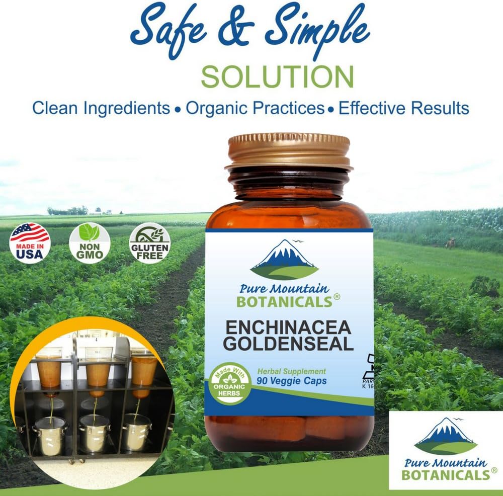 Organic Echinacea Goldenseal Capsules - Kosher Vegan Supplement with 450mg Complex