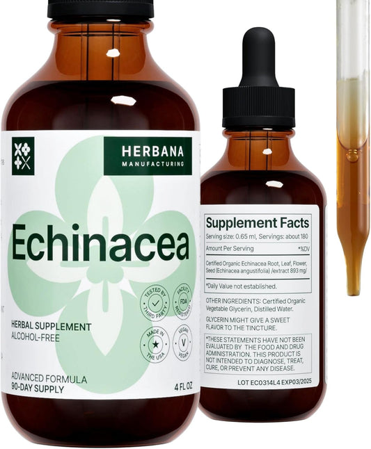 Organic Echinacea Liquid Extract 4 fl oz - Herbal Supplement for Immune Support - High Potency Tincture - 90-Day Supply
