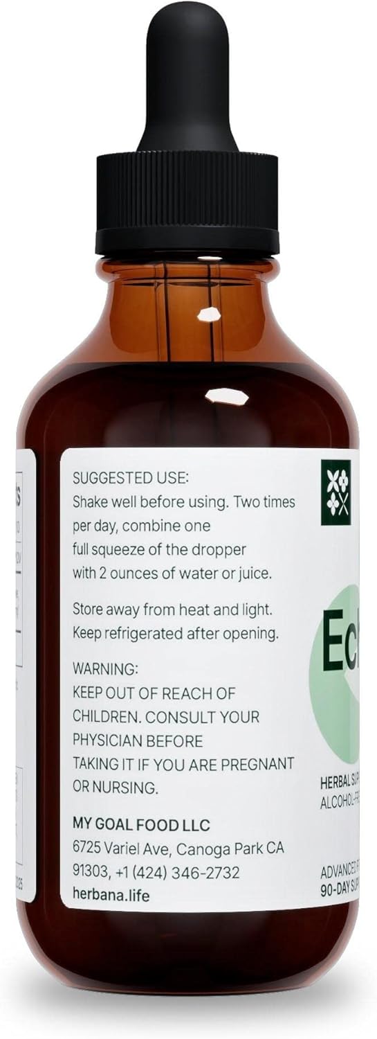 Organic Echinacea Liquid Extract 4 fl oz - Herbal Supplement for Immune Support - High Potency Tincture - 90-Day Supply