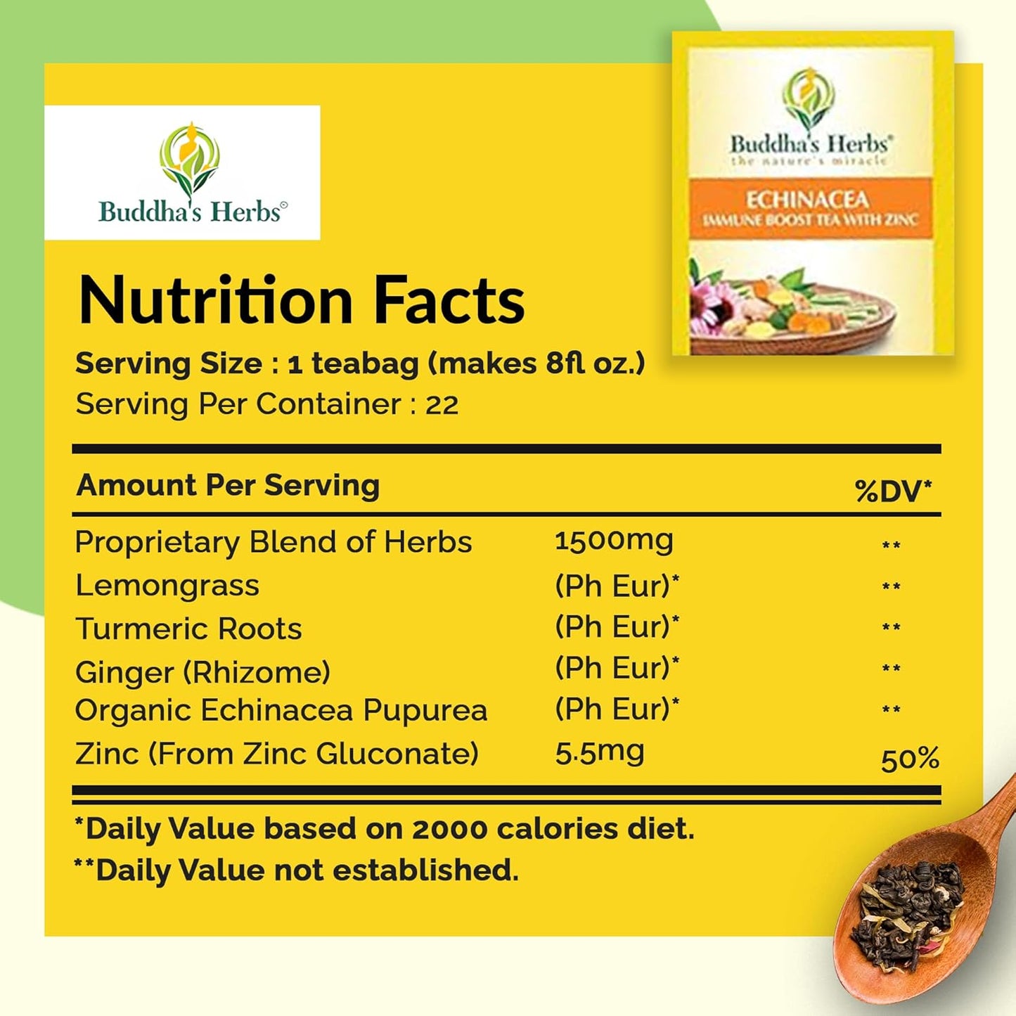 Organic Echinacea Tea with Zinc - Immune-Boosting Herbal Tea Bags (88 Bags, Pack of 4) - Decaf Healthy Tea Gift Set for Tea Lovers