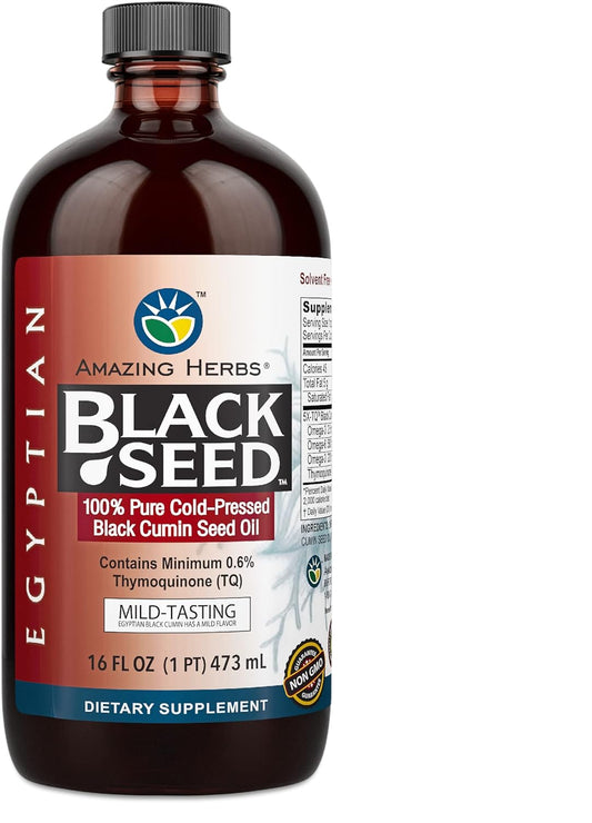 Organic Egyptian Black Seed Oil 16 Fl Oz - Cold Pressed Nigella Sativa for Digestive Health, Immune Support, Brain Function - Gluten Free, Non GMO, Mild Flavor