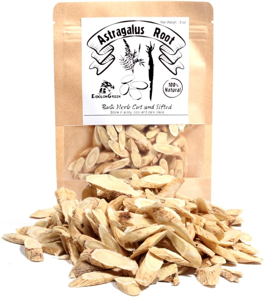 Organic EidolonGreen Astragalus Root Sliced Raw - Dried Bulk Herbs 3oz (88g) - Milkvetch, Huangqi - 黄芪, 正北芪, 황기