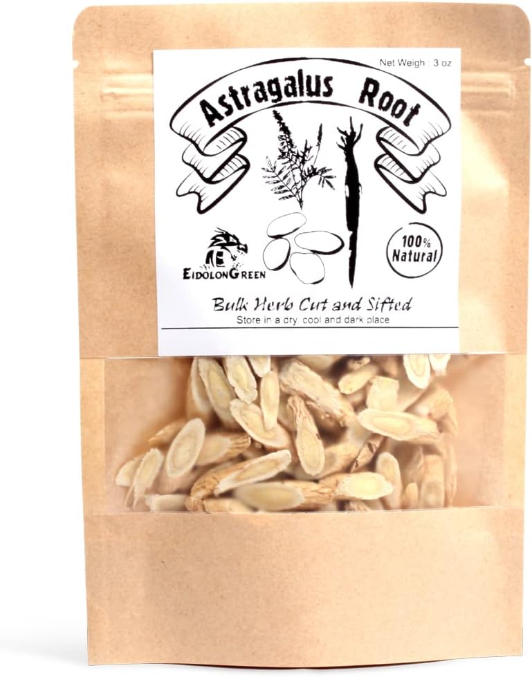 Organic EidolonGreen Astragalus Root Sliced Raw - Dried Bulk Herbs 3oz (88g) - Milkvetch, Huangqi - 黄芪, 正北芪, 황기