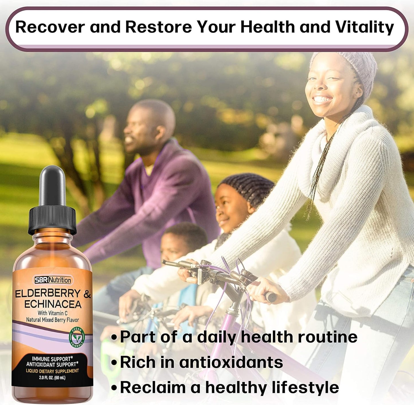 Organic Elderberry and Echinacea Immune Support Liquid Supplement with Vitamin C - Vegan Sambucus Extract Booster for Adults - 2oz