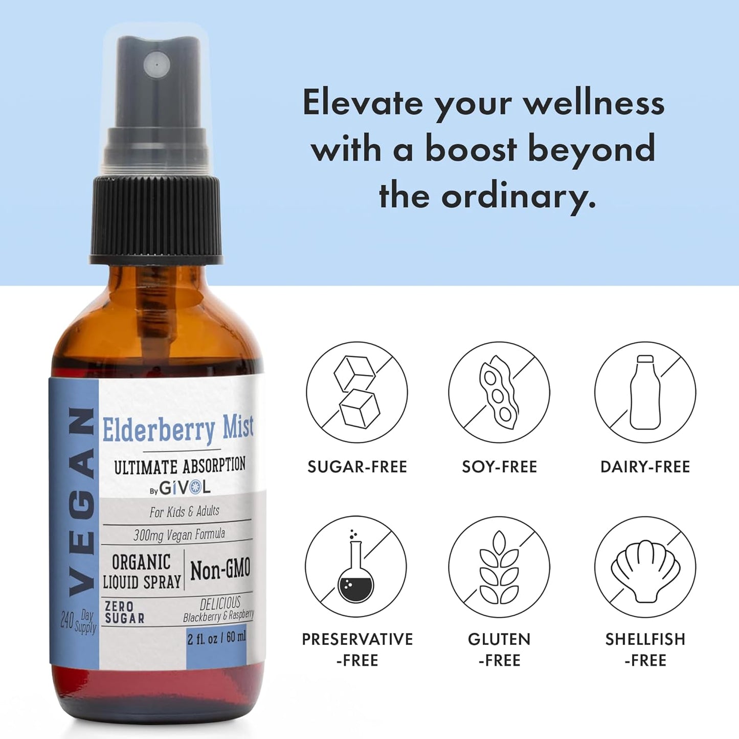 Organic Elderberry and Vitamin C Extra Strength Spray Mist for Immune Support - Non-GMO Daily Liquid Extract - Wellness Boost