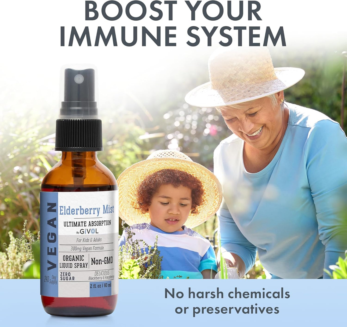 Organic Elderberry and Vitamin C Extra Strength Spray Mist for Immune Support - Non-GMO Daily Liquid Extract - Wellness Boost