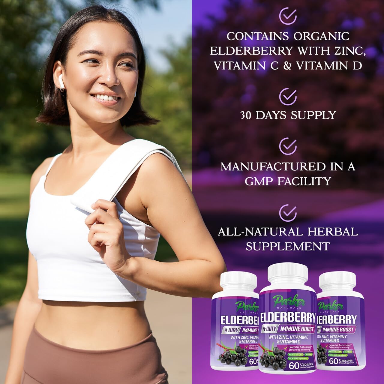 Organic Elderberry Capsules Bundle with Glutathione & Hyaluronic Acid Supplements for Glowing Skin, 120 Capsules - BoostGo Australia