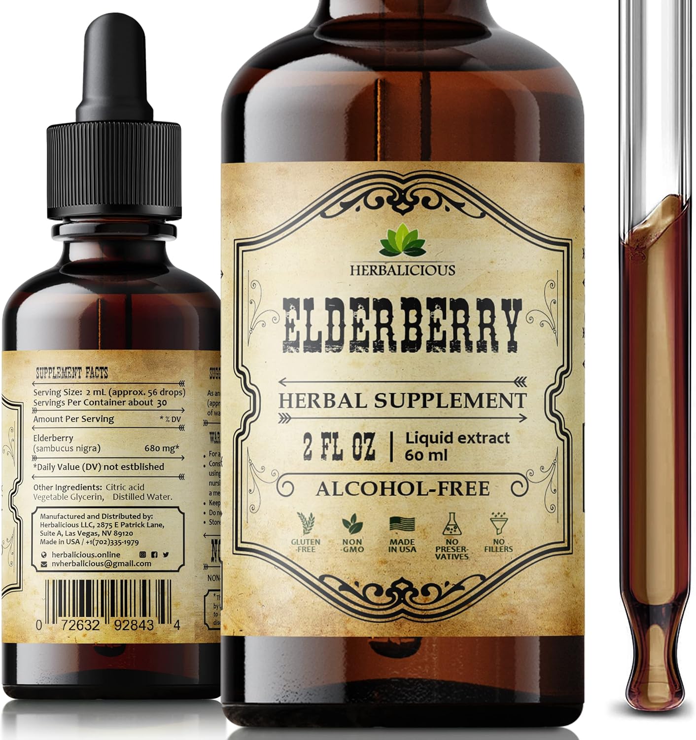 Organic Elderberry Extract Supplement for Digestive Health and Immune Support - Antioxidant, Vitamin C, Fiber-Rich Formula for Men & Women - 2oz