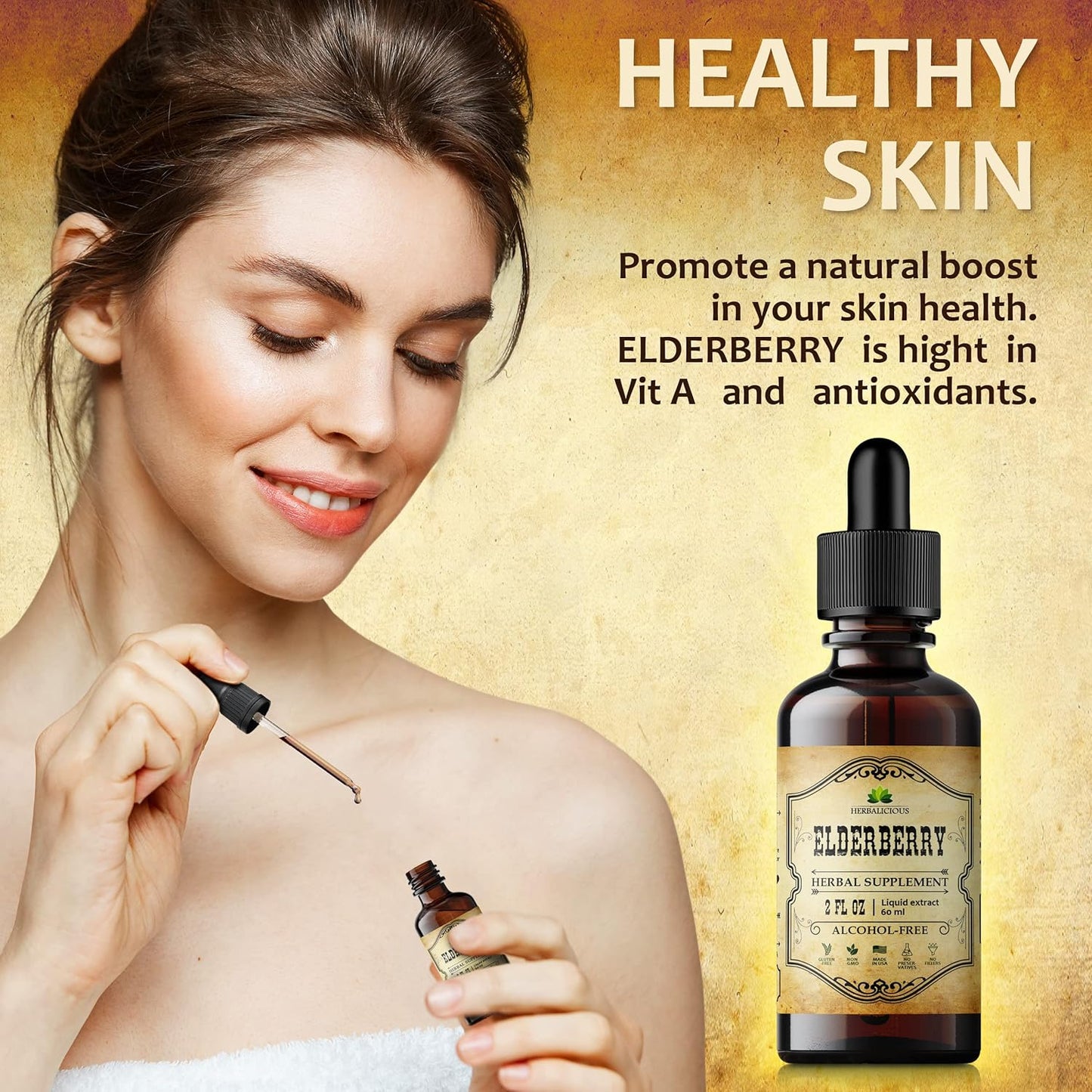 Organic Elderberry Extract Supplement for Digestive Health and Immune Support - Antioxidant, Vitamin C, Fiber-Rich Formula for Men & Women - 2oz
